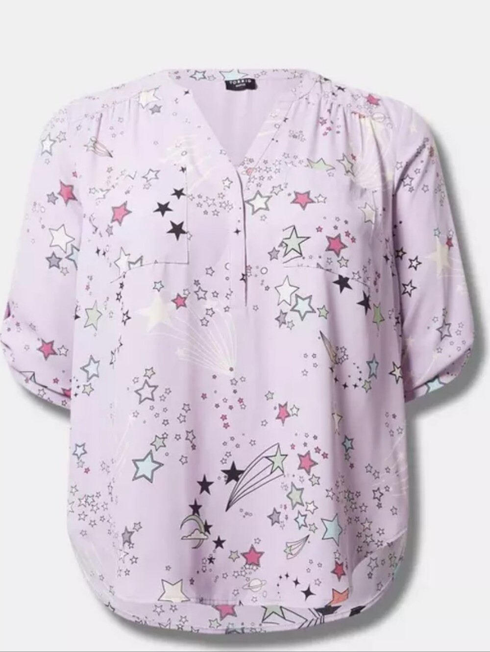 Torrid Cosmic Stars Summer Song Harper Georgette 3/4 Sleeve Blouse